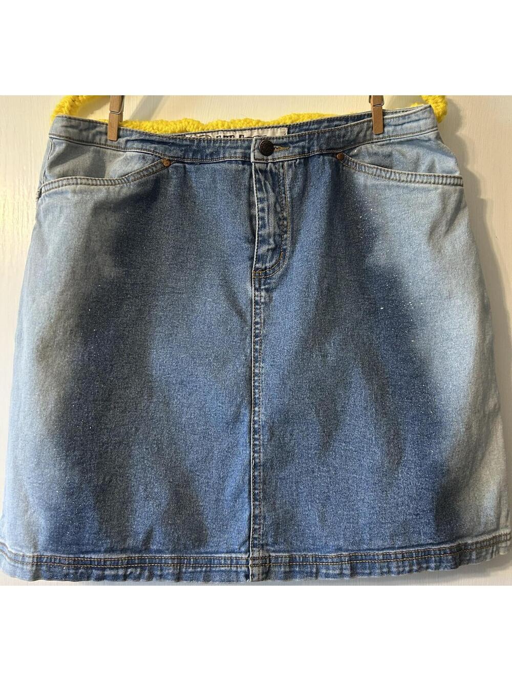 Vtg Y2K Low Rise Denim Mini Skirt Glitter Ombre Billagong SZ 5
